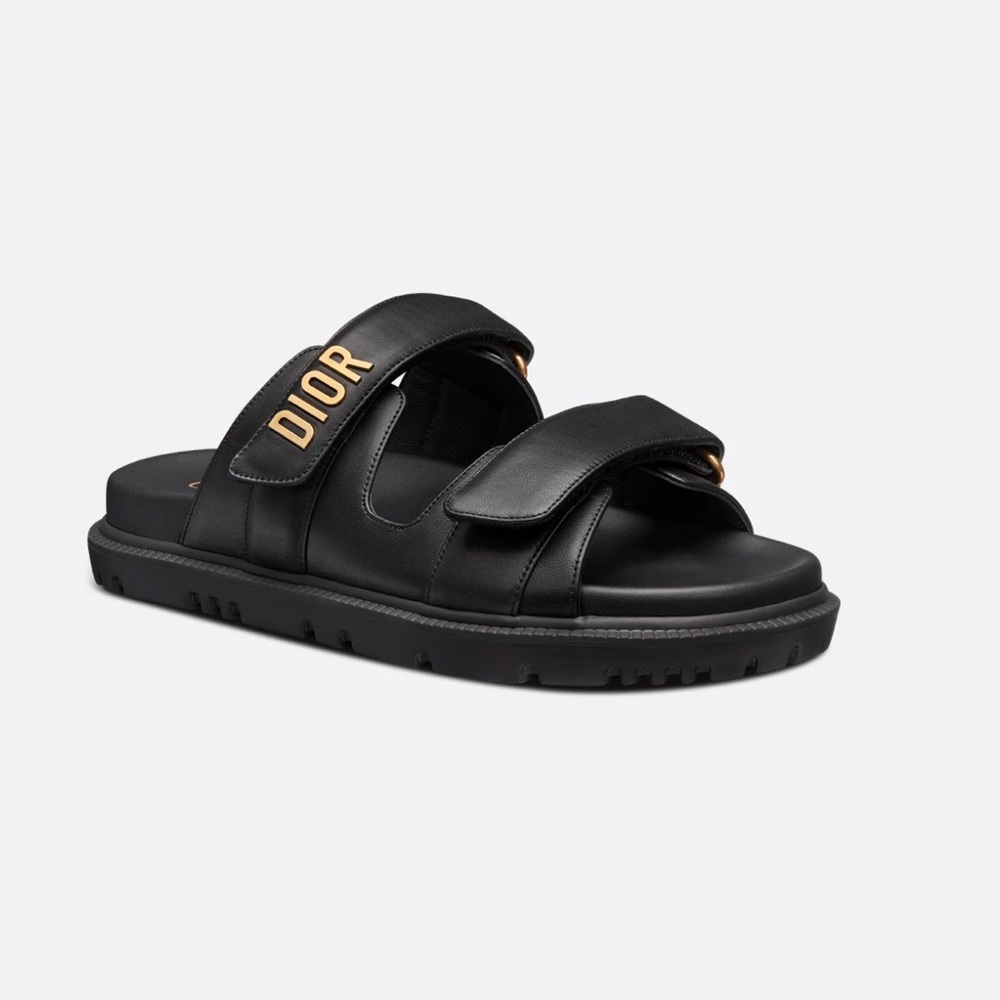 DIOR Dioract Black Lambskin Slide with Gold Logo